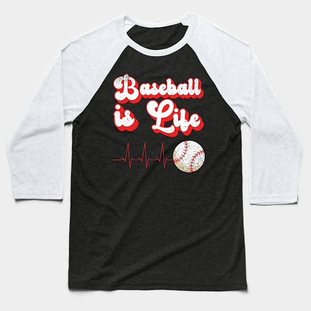 Vintage Baseball is Life Baseball Season Grunge Retro Heartbeat Baseball T-Shirt by Beautiful Butterflies by Anastasia